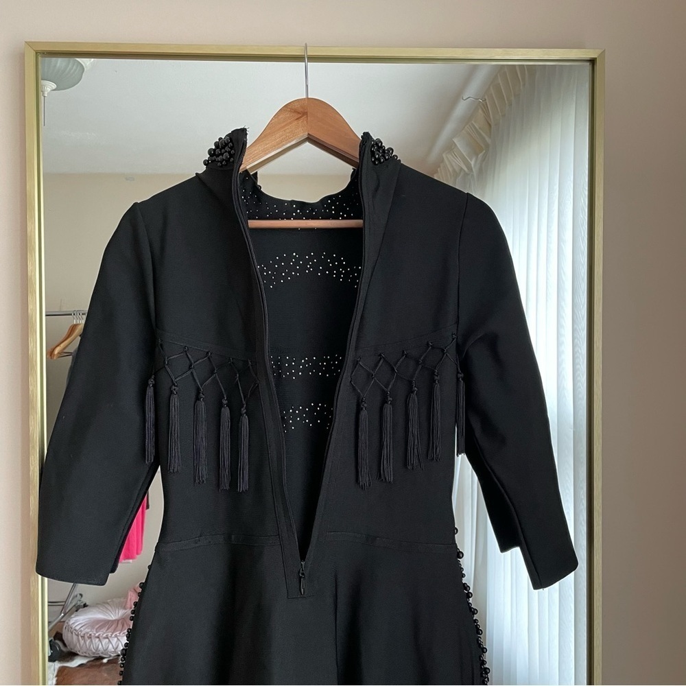 Front Row by Sara & Goldy Beaded Black Tea Length Formal Dress Size XS - Picture 12 of 15